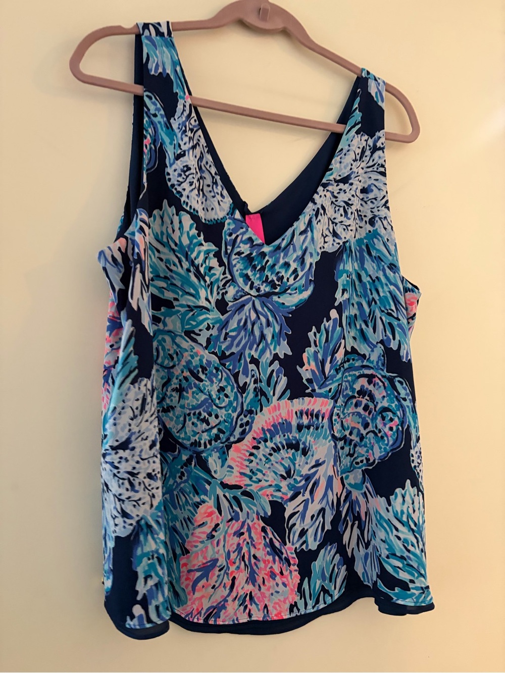Florin Reversible Navy Blue Floral Tank Top with Pink & Aqua Accents